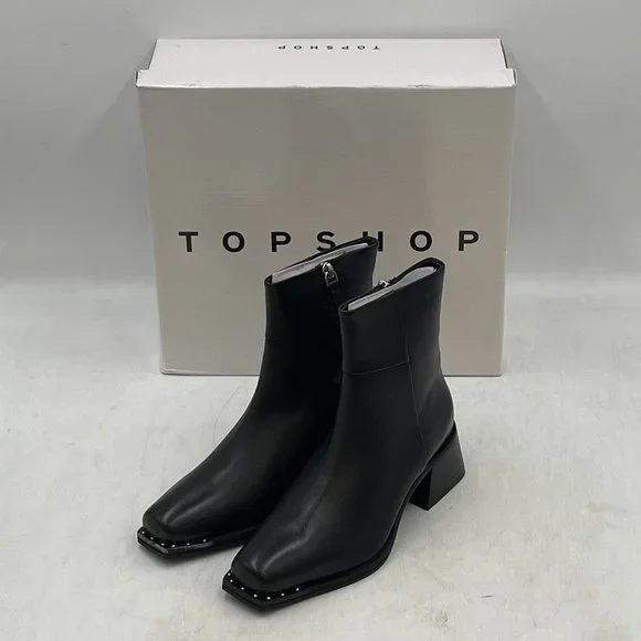 Topshop Shoes Topshop Mystic Leather Squaretoe Boots In Black